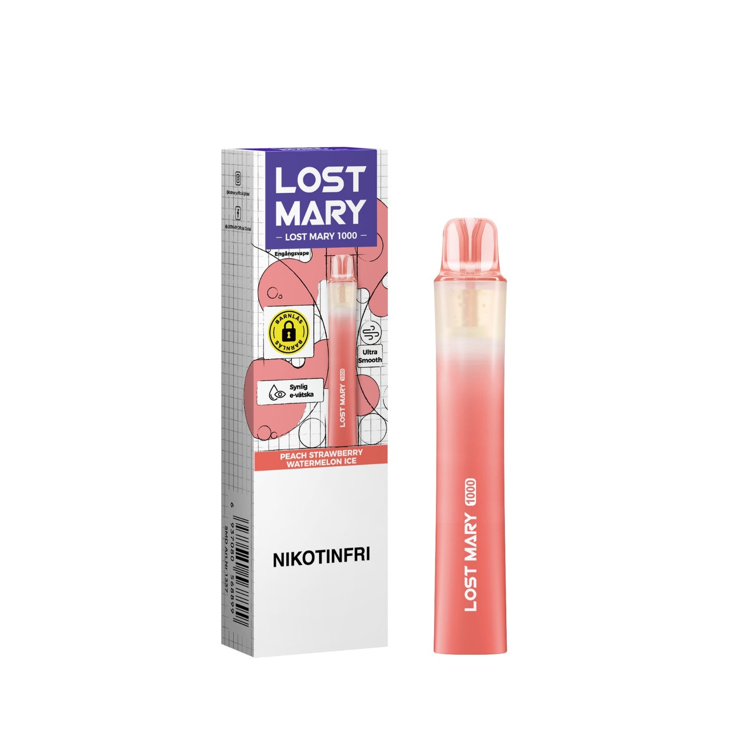 Lost Mary LM1000 Peach Strawberry Watermelon Ice 0mg (10-pack)