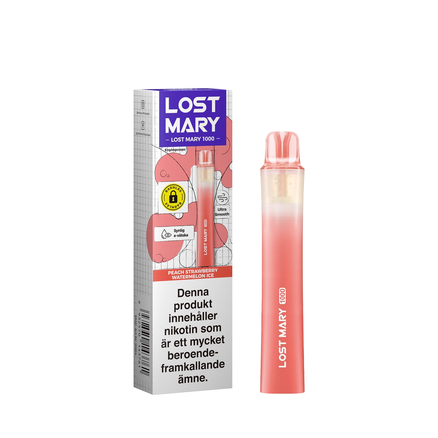 Lost Mary LM1000 Peach Strawberry Watermelon Ice 20mg (10-pack)
